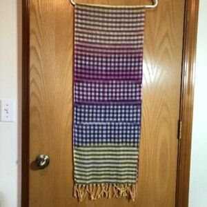 3/$15 Cheery Pastel Plaid Long Oblong Woven Scarf Fringe Excellent Condition